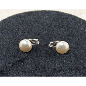 Vintage 1950s Signed Marvella Faux Pearl Clip-On Earrings.